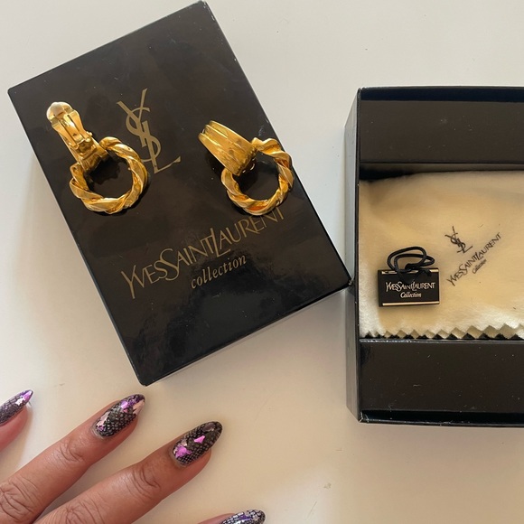 Vintage Yves Saint Laurent gold hoop earrings - Picture 1 of 13